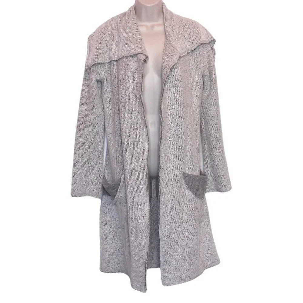 Trouble At The Mill Long Open Cardigan Sweater in Gray & White Size Small